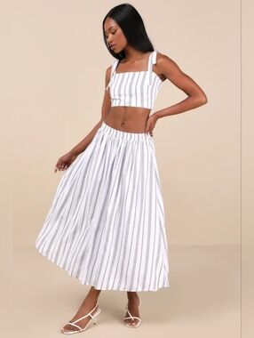 Lulus Cheerful Season Two-Piece Dress With Pockets in Ivory Stripe